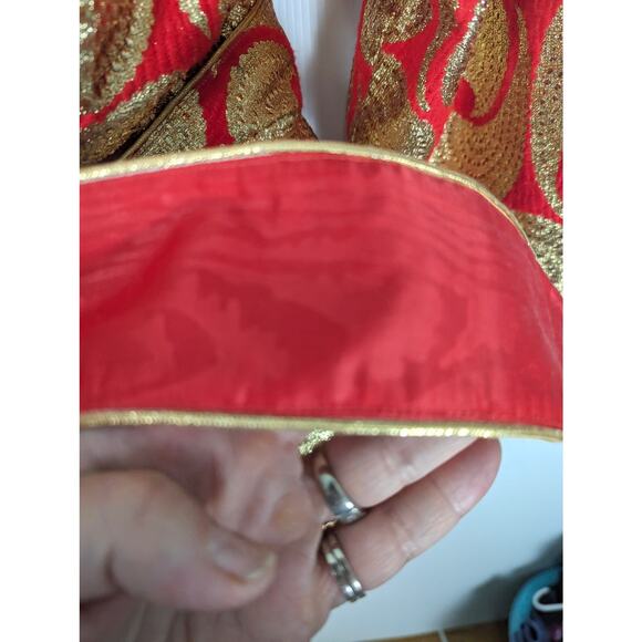 VTG 70's Fernando Sanchez Short Robe Evening Blazer Gold Metallic Red Ribbed Tie - Picture 11 of 12